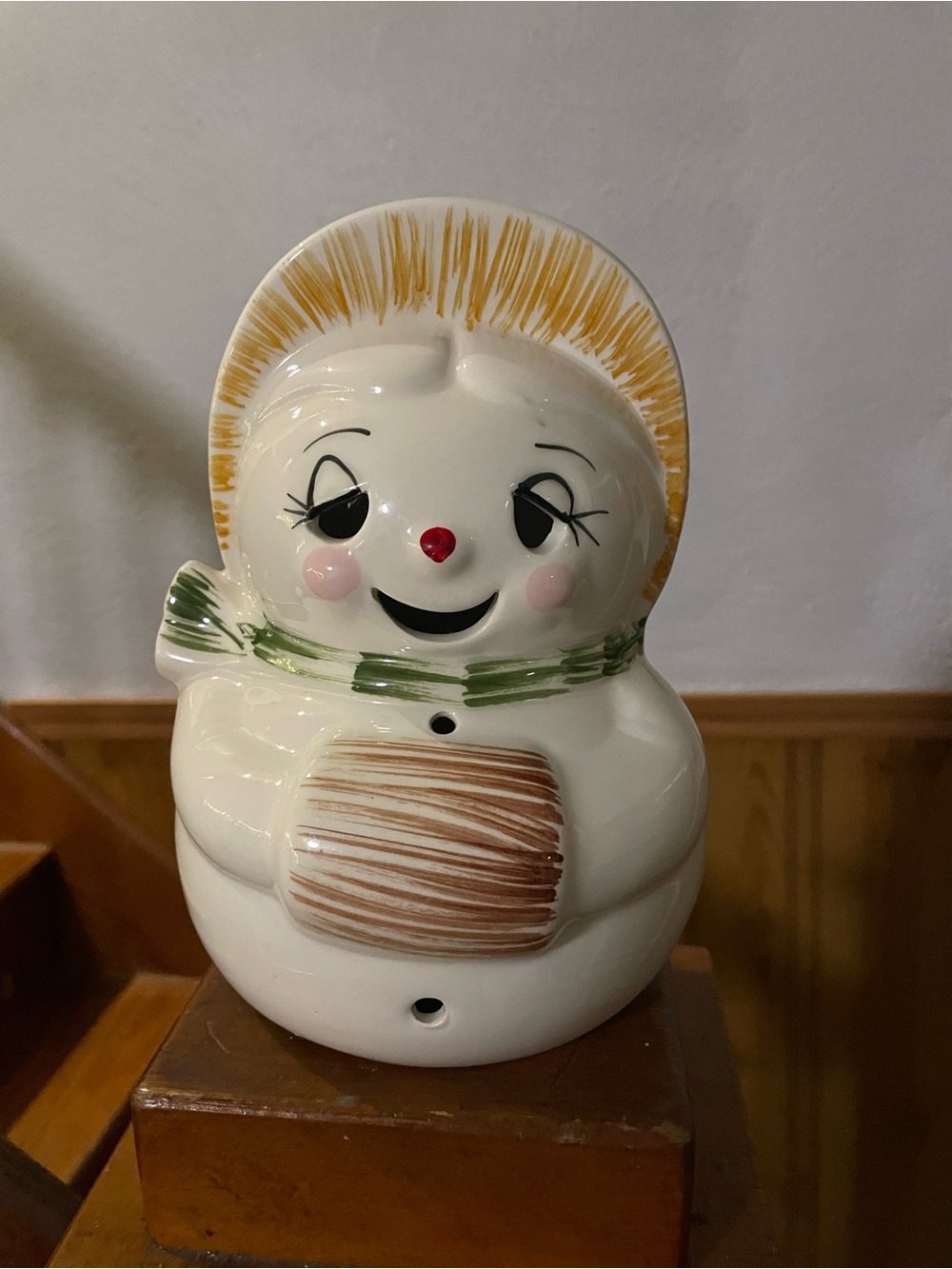 Vintage 80’s Ceramic Snowman or Candle Cover Handpainted Holiday Decor Unique